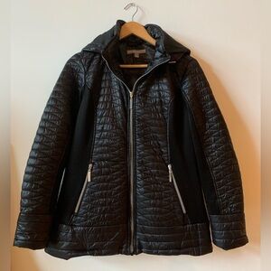 Valerie Stevens Lightweight Hooded Puffer Cloth Coat Black Size Medium